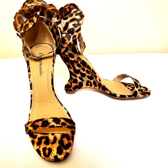 Lemonade Shoes - Lemonade Leopard Print 4 inch Wedge Sandals with Rose Sz 7M